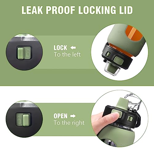 Kodrine Water Bottle with Soft Straw and Carry Loop, 32 oz Glass Water Bottle with Locking Lid, Clear Water Bottles Sports, Drinking Bottle for Travel Home Gym, Leakproof(Olive) - Image 3