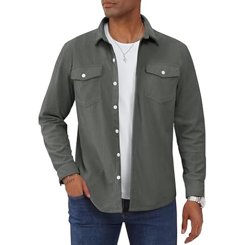 TACVASEN Men's Corduroy Long Sleeve Overshirt Cover