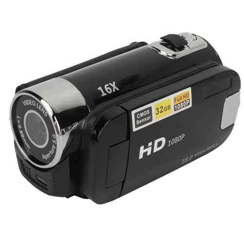 Videokamera-Camcorder, 1080P 16 MP Digitalkamera-Recorder, 2,4 Zoll Drehbarer Bildschirm, 16-facher Digitalzoom-Camcorder-Kamera mit Fülllicht (Black)