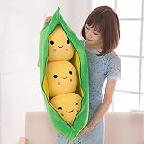 Características bordadas. Petty Well Bonito puf de peluche con forma de guisantes con 3 judías sonrientes, cojín suave para decoración del hogar de PEA Pod Shape Plush Bean Bag Soft Pillow
