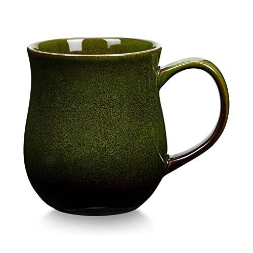 600ml große Keramik Kaffeetassen Becher, handgemachte Keramik große Teetasse für Büro und Zuhause, großer Griff, leicht zu halten, mikrowellen spülmaschinenfest, stilvolle Texturglasur (Grass Green) Cover