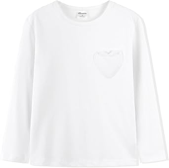 Noomelfish Girls Long Sleeve Heart Pocket T-Shirts Casual Cotton Tee Tops Blouse 5-12 Years