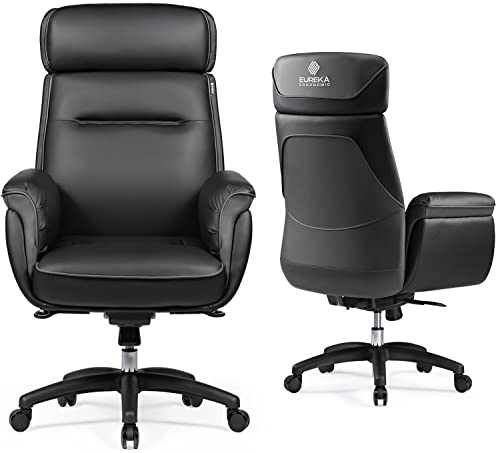 Eureka Ergonomic Desk Chair Executive Office, High Back Tiltable, Comfortable Heavy Duty, Gaming Computer Chair, Wide Seat Adjustable Swivel, Big Tall Chair, Luxury Pu Leather, Black&Dark Gray #TOP22