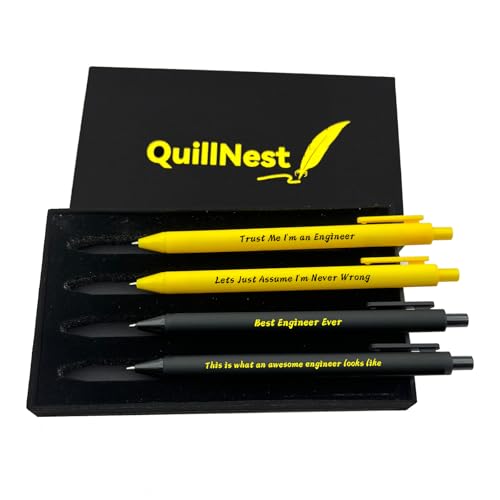 QuillNest Engineer Gifts Ballpoint Pen Set of 4 Retirement Gift for Engineer Birthday Thank You Christmas Graduation Present for Engineering Student Civil Mechanical Software Future Engineer