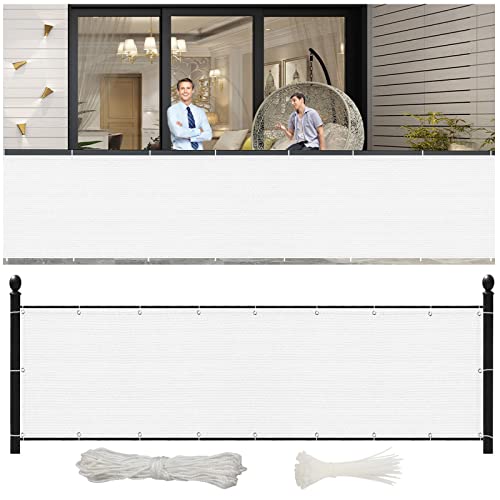 NINGBAI Brise-Vue Balcon Clôture 65 x 400 cm Toile De Balcon, Ecran De Protection, Habillage De Balcon Protection Contre Le Vent, Les Intempéries pour Balcon et Clôture Porches, Blanc
