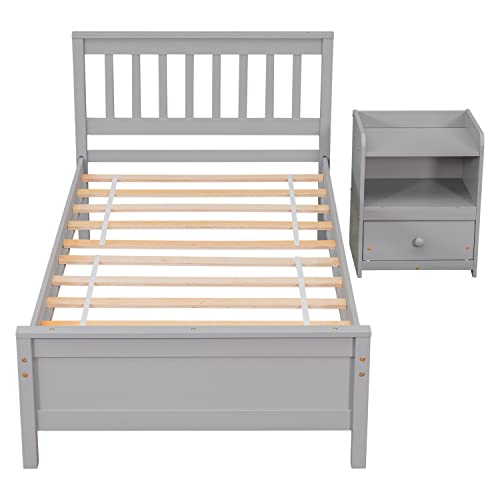 Citylight Twin Size Platform Bed With A Nightstand, Wooden Twin Bed Frame With Headboard And Footboard For Kids, Teens, Adults, No Box Spring Required (Twin, Gray) #TOP6