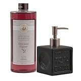 Maison Du Savon De Marseille – Bio-Flüssigseife mit nachfüllbarem schwarzem Keramikspender – Küchen- & Badezimmerzubehör – göttlicher Feigenduft – 1 Liter Nachfüller und 300 Milliliter-Spender