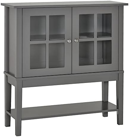 HOMCOM Coffee Bar Cabinet, Modern Sideboard Buffet Cabinet, Kitchen Cabinet with 2 Glass Doors, Adjustable Inner Shelving and Bottom Shelf, Grey