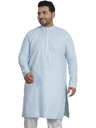 Sojanya PLUS (Since 1958) Men's Cotton Blend Printed Sky Blue Long Kurta