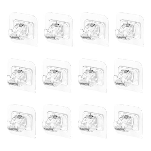 12 PCS Staffa per Asta per Tenda Trasparente, Supporti Autoadesivi Trasparenti da Parete per Bastoni per Tende Senza Forare, Appendi Tende da Interno per Cucina, Bagno, Soggiorno e Camera