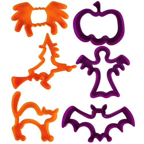 Halloween Plastic Play Dough Cutters for Baking, Halloween Cookie Cutters for, Playdough Modelling Pack of 6 Shape Cutters.