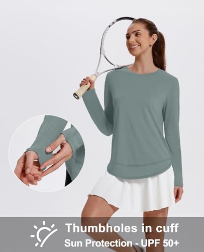 Long Sleeve Shirts Swim Rash Guard Athletic Tops Uv Sun Protection Clothing UPF Gym Hiking Golf Exercise Activewear Athleisure Green 2XL - Thumbnail 4