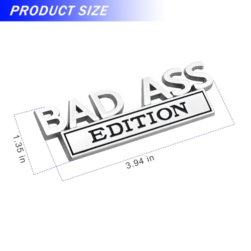 Image of Car Bad Ass Edition Emblem, 3D Fender Badge Auto Sticker with 3M Adhesive, Vehicle Exterior Decal Accessories for Tailgate Front Grille Hood Trunk, Universal for RV, SUV, Truck (Silver /Black)