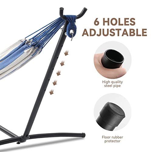 Image of PNAEUT Double Hammocks with Stand for Outside, Portable Space Saving Heavy-Duty Steel Stand for Indoor Outdoor Patio with Carrying Bag, 450 lbs Capacity (Sky)