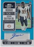 Football Trading Card 2023 Panini Contenders Optic Rookie Ticket Autographs Teal #171 Gervon Dexter Sr. EX/NM Auto 9/99 Bears