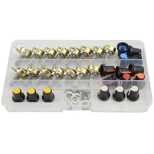 WMYCONGCONG 15 PCS B5K B10K B20K B50K B100K Ohm Knurled Shaft Linear Rotary Taper Potentiometer with 5 Color Knob (Single Linear Kit)