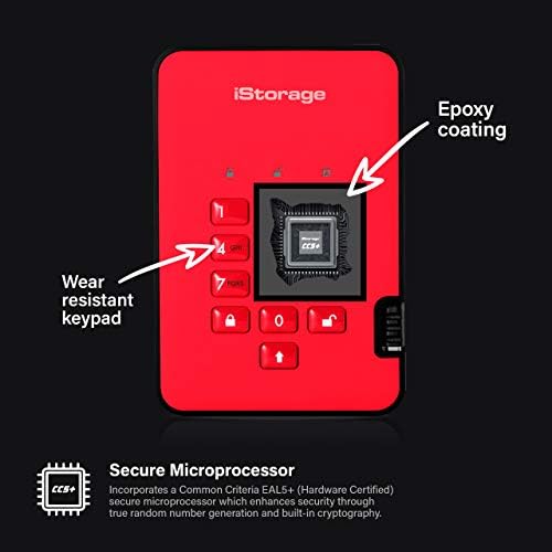 iStorage diskAshur2 HDD 500GB Red | Secure portable hard drive | Password protected | Dust & water resistant | Hardware Encryption - 3