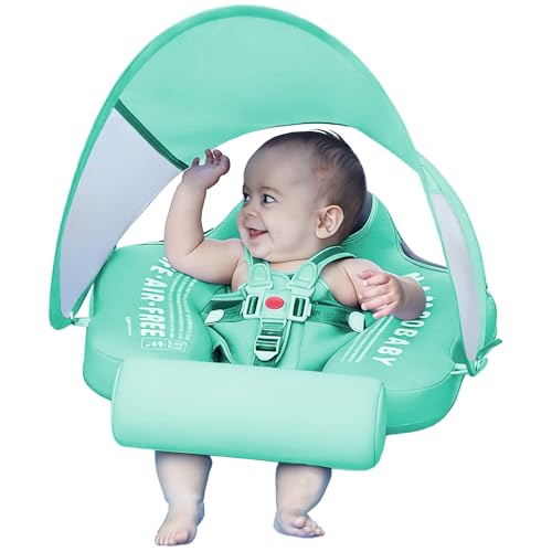 Image of Mambobaby Float with Tail and Canopy Non-Inflatable Baby Swim Float Mambo Float Smart Swim Trainer Infant Swim Pool Float Swim Ring for 3-24months Girls Boys