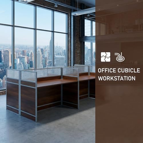 Office Cubicle Desk,Staff Desk Workstation with Privacy Walls,Office Cubicle Workstation with Cable Grommet,Computer Double Desks for Office Commercial Workspace Home (Walnut, 4 Person-94.4IN) - Thumbnail 3