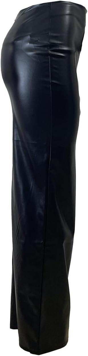 Women's Stretch Faux Leather Long Skirt with Double Zipper, Slim Fit, Black - Image 4