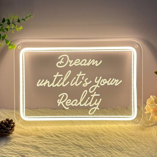 Image of Neon Sign Dream Until It's Your Reality For Wall Decor 3D Art Carving Design Indoor Bedrooms Backdrop Flex Christmas Party Wedding Living Room Birthday Girl Boy Women Gift (Warm White,USB,30x20CM)