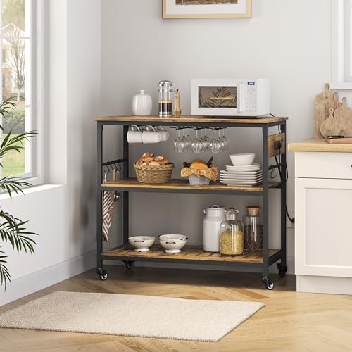 Yaheetech-Kitchen-Island-Cart-with-Power-Outlet-Kitchen-Carts-on-Wheels-with-Storage-3-Tier-Microwave-Stand-with-Foodpads-Glass-and-Mug-Holders-8-Hooks-Rustic-Brown Yaheetech Kitchen Island Cart with Power Outlet Kitchen Carts on Wheels with Storage 3 Tier Microwave Stand with Foodpads Glass and Mug Holders 8 Hooks Rustic Brown