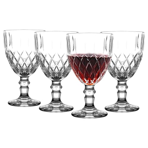 binsakao Wine Glasses - Goblet Glasses Set of 4 - Stemmed Glass Cups - Clear Beverage Goblets 340 ml