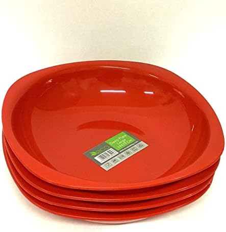 Reusable ECO Unbreakable Colourful Plastic Deep Dinner Plate Set-of-4 - Shatterproof - 100% Food Safe - Perfect for Camping, Indoors, Outdoors, and picnics (Red, Large)