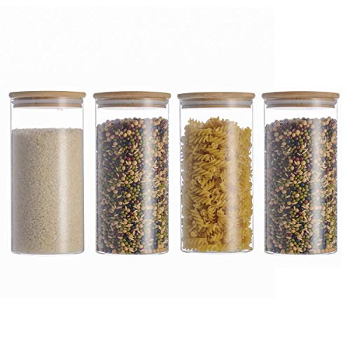 Isahouse 4x1300ml Pots de Rangement Alimentaire Conservation en Verre Borosilicate avec Couvercle Hermétique (10x20cm) Cover
