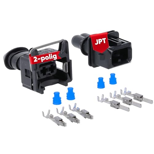 Kalitec KALI-1302 JPT Set de 2 polos 0,5-1,0 mm² negro I Conector plano para coche, carcasa hembra y contactos, protección IP54, conector para coche, voltaje 24 V, material PBT