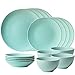 Cesiro servizio da tavola 16 pezzi. 4 x Piatto da cena/ piatto da dessert/ piatto fondo/ ciotola. Turchese opaco. lavastoviglie/forno elettrico/microonde/frigorifero/alimenti sicuri