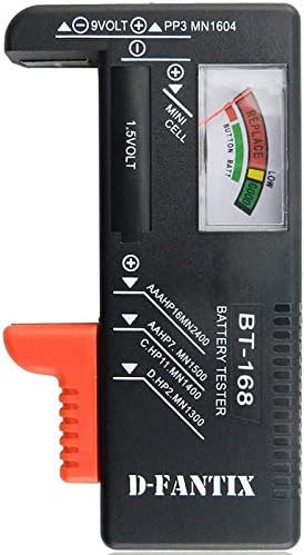D-FantiX Battery Tester Universal Battery Checker For AA AAA C D 9V 1.5V Button Cell Batteries (Model: BT-168), Battery Powered, Black
