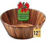 Woodenhouse Wooden Salad Bowl, Salad Bowl, Wooden Bowl - 12' Round Design Fruit Bowl, Handmade, Durable and Stylish Natural Wood Dining Accessory