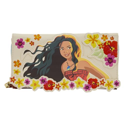 Image of Loungefly Disney: Moana - Embroidered Floral Live Action - Zip Around Wallet with Detachable Wristlet - 6 Cards Slots and Clear ID Slot - Great for Kids & Adults - Collectible Wallets