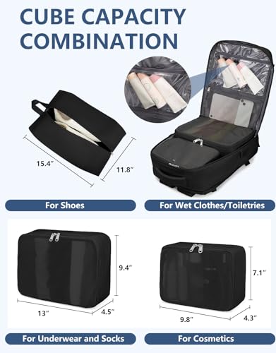Travel Backpack for Women Men, Flight Approved Carry On Backpack with Shoe Pouch, TSA Personal Item Travel Bag Large Luggage Backpack Fits 17 Inch Laptop for Weekender Overnight, Black3