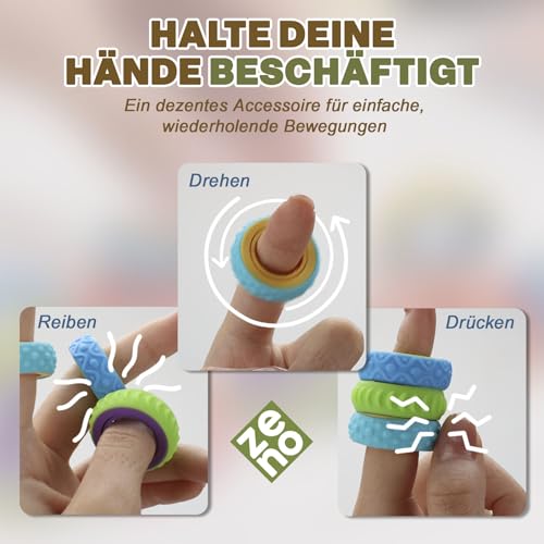 ZENO Dual Fidget Rings – 12er Set Antistress Ringe zum Drehen für Erwachsene & Jugendliche, Leise Fidget Rings zur Beruhigung, Konzentrationsring für Büro & Arbeit