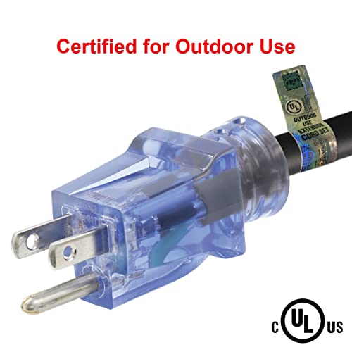 Clear Power 50 Ft 12/3 Sjoow Heavy Duty Rubber Outdoor Extension Cord, Power Indicator Light, Black, Oil Water, Weather & Kink Resistant Flame Retardant, 3 Prong Grounded Plug, Cp10185 #TOP4