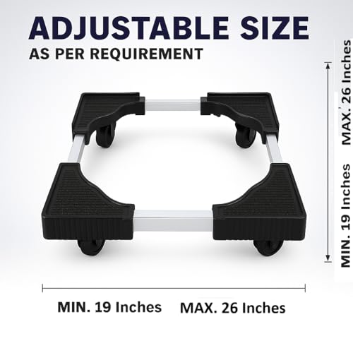 Image of PUREAGLE Heavy Duty 210 Kg Load Capacity 360 Degree Movable Adjustable Size Suitable for Only Top Load Washing Machine Stand /Trolley Dishwasher, Single Door Refrigerator Fridge Stand /Trolley