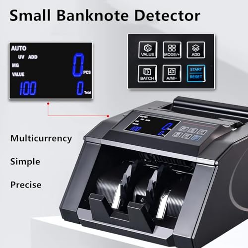Small Counterfeit Detector for Personal Stores, UV/MG Double Detection, Multicurrency Cash Banknote Counting Machine, 200 Pcs/Time