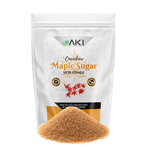 Aki Canadian Maple Sugar Granulated (Light Brown Color) 1 Lb / 454 G Made From Grade A Maple Syrup, Ideal In Vitamins & Antioxidants To Increase Immunity | Gmo Free & Vegan | Ideal Substitute For Tea, Coffee, Smoothie, Cocktails, & Other Beverages #TOP5