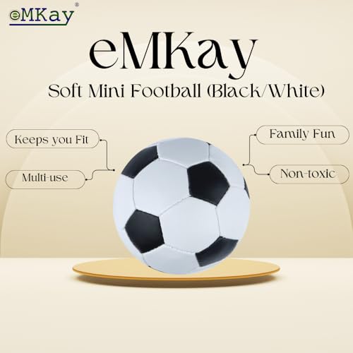 eMKay® Pack of 1 Soft Mini Football (Black/White) – 9cm Lightweight Foam-Filled Stitched Ball for Kids – Indoor & Outdoor Play Ball – Safe, Soft Toy Football for Boys & Girls - Image 4