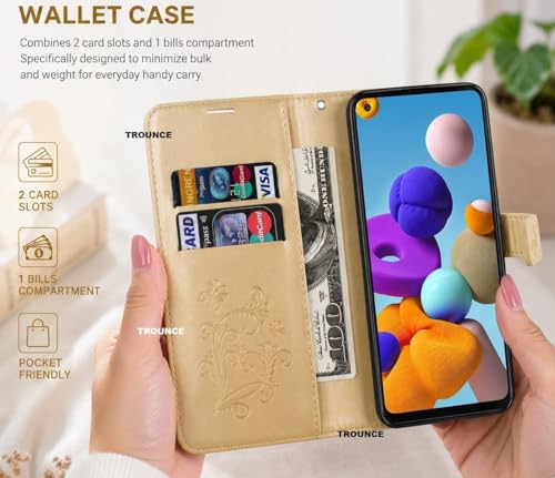 Image of TROUNCE Butterfly Embossing Shock Proof Flip Cover with Card Cash Holder Wallet Case & Magnetic Lock|Mobile Cover|Back Cover- Gold for Google Pixel 8