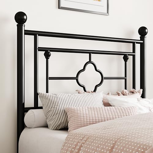 Image of SHA CERLIN 14 Inches Twin Size Metal Platform Bed Frame /Vintage Iron-Art Headboard and Footboard /Mattress Foundation for Storage /No Box Spring Needed /Noise-Free /Easy Assembly /Black