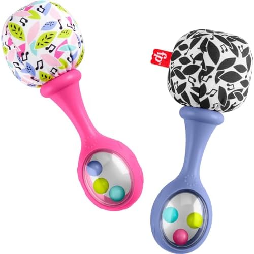 Fisher-Price Newborn Toys Rattle ‘n Rock Maracas, 2 Soft Musical Instruments for Developmental Play Babies Ages 3+ Months, Pink & Purple