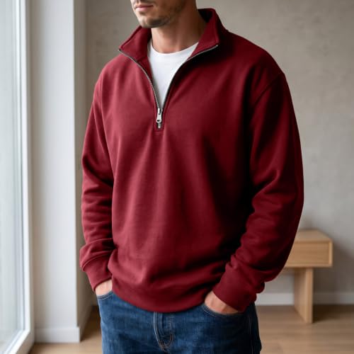 Fleece Sweatshirt Men Comfy Quarter Zip Pullover Sweatshirt Sweat Shirt - image 2