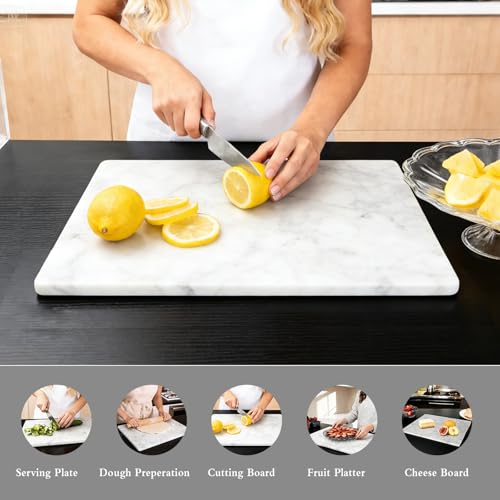 PracFit Italian Carrara White Marble Cutting Board for Kitchen 12×16 in – Stone Cutting Board, Pastry Board for Baking, Cheese & Charcuterie, Granite-Like Durable and Elegant Food Preparation by Pracfit - Image 5