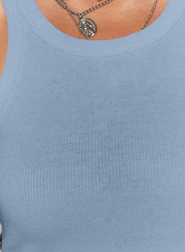 Valiamcep Summer Dress For Women Ladies Scoop Neck Sleeveless Slim Fit Dress Sexy Bodycon Mini Dress Light Blue L #TOP5