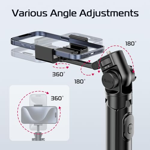 ULANZI MT-70 Extendable Tripod, 63" Selfie Stick Vlog Tripod Stand with 2 Phone Clips as Teleprompter, 360° Rotate Camera Holder for iPhone, Sony, Canon, DJI Osmo Nano, Lightweight for Travel, Black