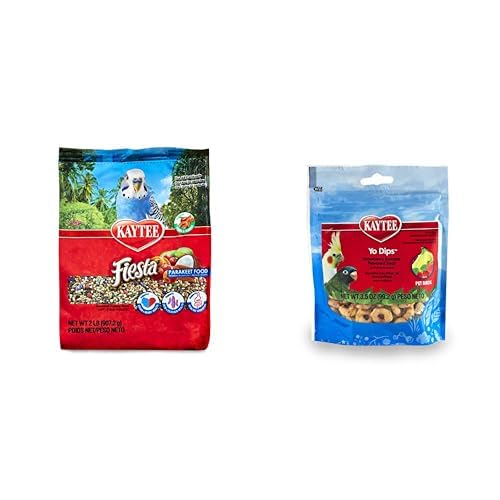 Kaytee Fiesta Max Bird Food for Parakeets, 2 lb Yo Dips Strawberry/Banana Flavor Yogurt Dipped Treat for Pet Birds, 3.5 oz Bundle