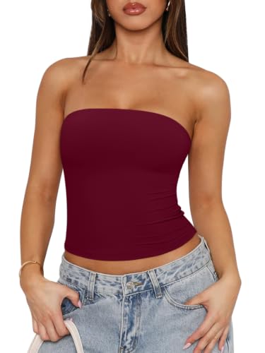 Tube Tops Double Lined Non Slip Silicone Gripper 13 tube tops - burgundy